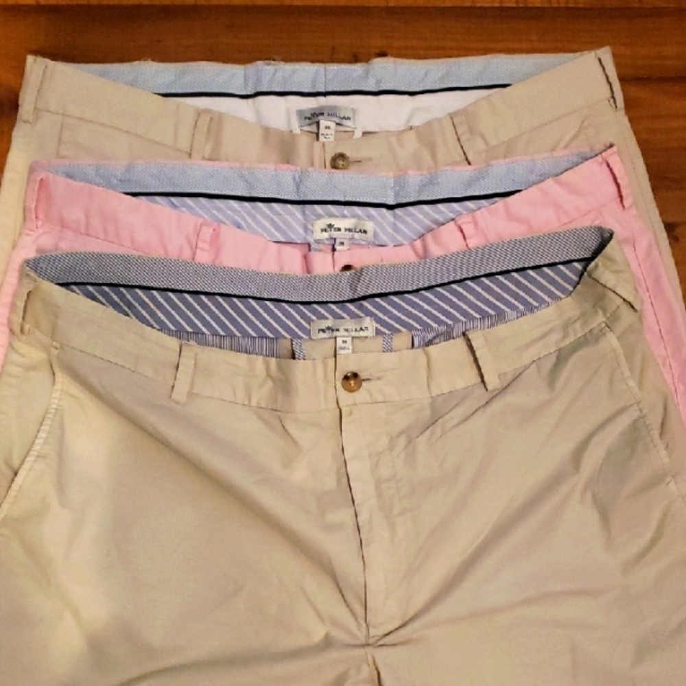 Peter Millar Men's Flat Front Shorts - Tan and pink